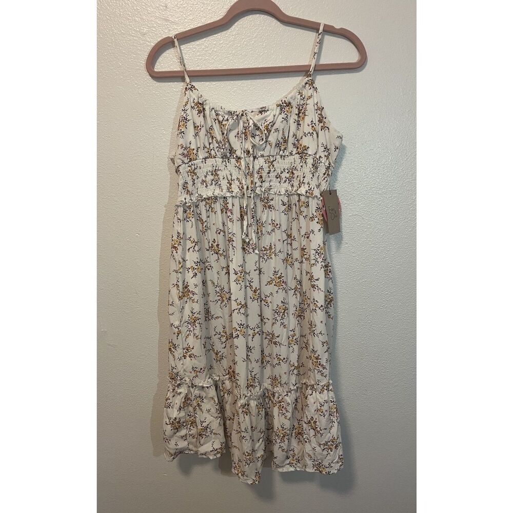Eden & Olivia Maternity/Nursing White Floral Smocked Midi Sundress Ruffle Tie XL